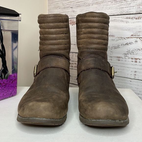 CAT Waterproof Brown Leather Zip Up Work Boots CUTE - Picture 4 of 7